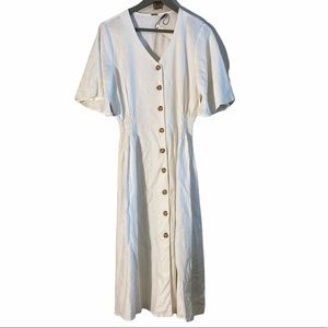 Tahari White Midi Dress with Button Detail